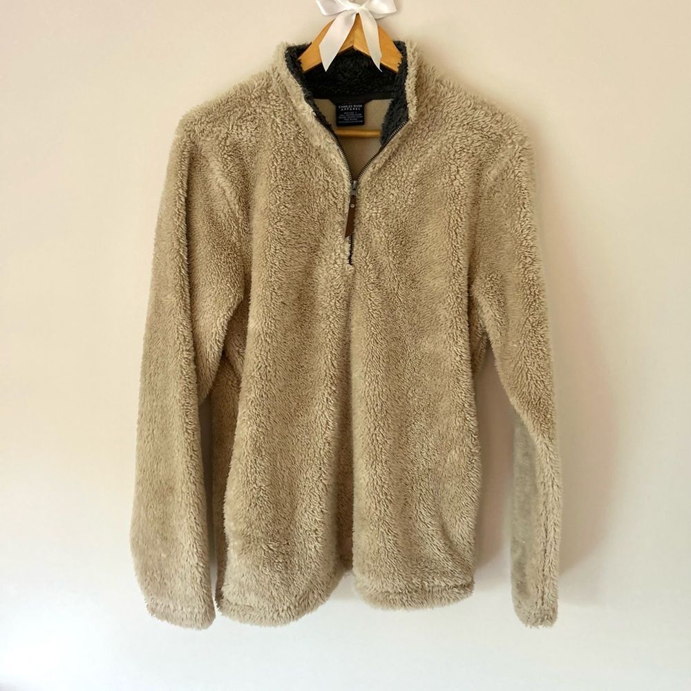 Charles River Sherpa Fleece Light Tan Quarter Zip Pullover Sweater